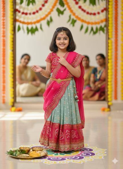 Pavitra Ugadi Silk Pink Kids wear manufacturer in India